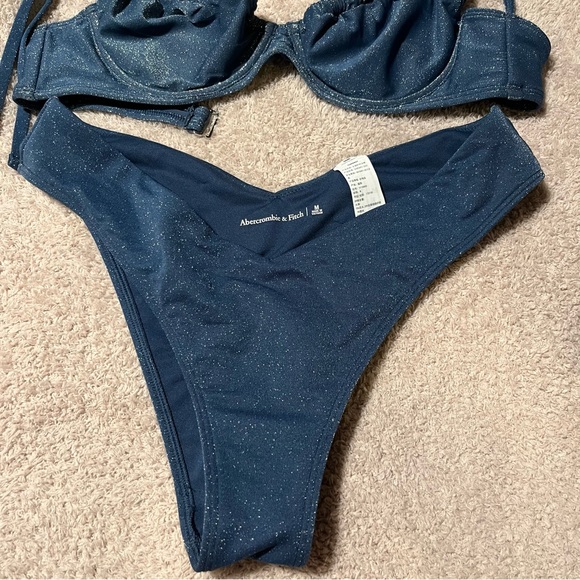 Abercrombie Blue Shimmer Bikini '90s Top and High Leg Cheeky Bottom, size Medium - Picture 7 of 11